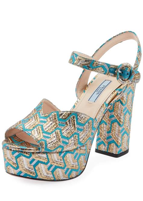 Prada Metallic Brocade Platform Sandals 